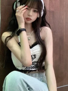 KOSAHIKI Korean Fashion Cute Y2K Tank Top Female Lace Design Kawaii Clothes Sleeveless O Neck Slim Basic Casual Crop Vest Tees - Image 3