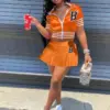 Women Casual Sports 2 Piece Set Letter Print Zipper Baseball Uniform Pleated Skirt Suit Summer Sporty Two Piece Skirt Sets 3XL