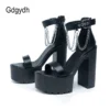 Gdgydh Ankle Strap Block Heels for Women Sexy Platform Sandals with Chain Black Open Toe Gothic Summer Shoes Ladies Party Dress - Image 5