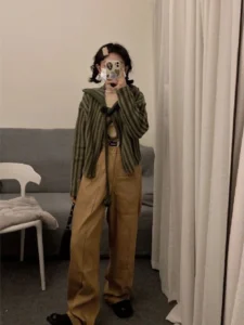 Deeptown 90s Vintage Green Hooded Knitted Cardigan Women Harajuku Kpop Zip Up Cropped Sweater Fairy Grunge Loose Y2K Tops Korean - Image 4