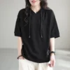 Oversized T Shirt Women Summer Hooded Half Sleeve T-shirt Korean Style Loose Tops 98% Cotton Fashion Design Solid Tshirt Y2k Top - Image 3