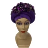 New African Auto Gele Headtie With Flowers Nigerian Wedding Muslim Turban Cap Arab India Hat Female Head Wraps Turbante Mujer - Image 6