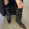 Gothic Punk Rivet Knee High Boots Street Cool Woman Motorcycle Boots Good Quality Cowboy Western Boots Women Shoes - Image 3