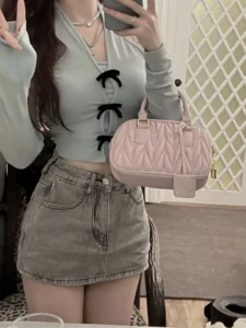 Fake Two Pieces Set Sweet Bow Patchwork T-shirt Korean Fashion Long Sleeve Y2k Aesthetic Top Women Off Shoulder Sexy Halter Tees - Image 6