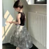 Children's Clothing Sets Sleeveless Tank Top Chinese Ink Painting Printed Pleated Skirt Girls Clothes Set 3 To 7 Years - Image 4
