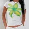 Women Flower Print T-shirts Summer Crew Neck Short Sleeve Slim Fit Baby Tee for Casual Daily Female Crop Tops Streetwear Y2K 00s