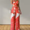 Elegant Pants Set Women 2 Piece 2024 Summer New Print Temperament Sexy Cami Top & Fashion Straight Leg Trousers Casual Suits