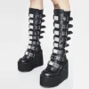 Fashion Ladies Motorcycle Boots Black Punk Style Wedge High Heel Shoes Autumn Winter Gothic Platforms Woman Boots - Image 2