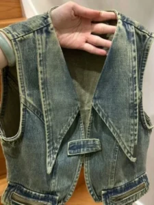 Turn Down Collar Zipper Harajuku Jeans Tanks Korean Summer Slim Crop Top Y2k Aesthetic Streetwear Japanese Tank Tops for Women - Image 4