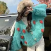 Autumn Winter Strawberry Knitting Women Cardigan Y2K Fashion Loose Long Sleeve Thicken Warm Sweater Korean Chic Preppy Sweater - Image 5