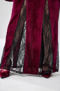 Women's Gothic Punk Velvet Plus Size Dress Flare Sleeve Split Hem Lace Splice Halloween Party Sexy Vintage Spring Long Dresses - Image 6
