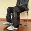 Green Cargo Pants Men Oversize Zipper Black Cargo Trousers Male Streetwear Hip Hop Pocket Spring Loose Casual Workwear - Image 4