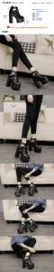 Sexy Buckle Womens Nightclub Shoes High Heels Hollow Out Ankle Boots Platform Heels Gothic Black Leather Short Boots Lady - Image 6