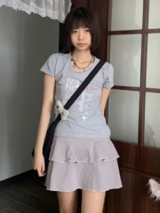Y2k Aesthetic Harajuku Spring Korean Fashion T-shirts Casual O Neck Slim Cropped Tops Women Fairy Grunge Letter Print Tees - Image 6