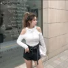 Harajuku Crop Tops Fashion Hooded Casual Tshirts Women Clothing Long Sleeve Gothic Tees Korean Off Shoulder Sexy Y2k T Shirt - Image 2