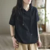 Oversized T Shirt Women Summer Hooded Half Sleeve T-shirt Korean Style Loose Tops 98% Cotton Fashion Design Solid Tshirt Y2k Top - Image 6