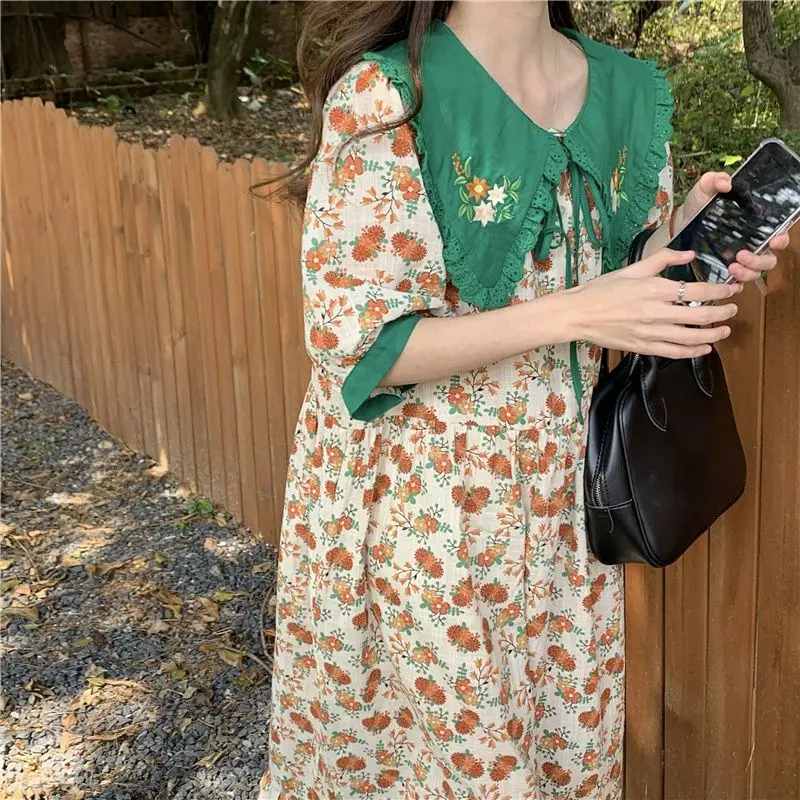 Plus Size 5XL 150KG Summer Floral Dress Big Collar Sweet Women Dress Short Sleeve Vintage Large Loose Vestidos - Image 5