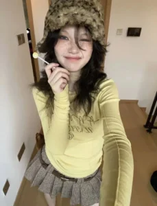 Y2k Aesthetics Yellow T-shirt Long Sleeve 2000s Tee Shirt Grunge Korean Style Tshirt Fairy E-girl Streetwear Free Shippnig - Image 6