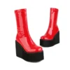 Foam Light Sole Platform Wedges High Heels Girls Shoes Patent PU Leather Red White Ankle Stretch Booties Gothic Women Flat Boots - Image 5