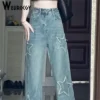 Jeans For Women 2023 Summer Versatile Pentagram High Waist Jeans Y2k Korean Style Hip Hop Straight Denim Trousers Streetwear - Image 5