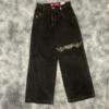 Y2k American Street Fashion Jeans for Men and Women Hip Hop Pattern Printed Hip Hop Baggy Blue Jeans Pants High Waist Wide Pants - Image 5