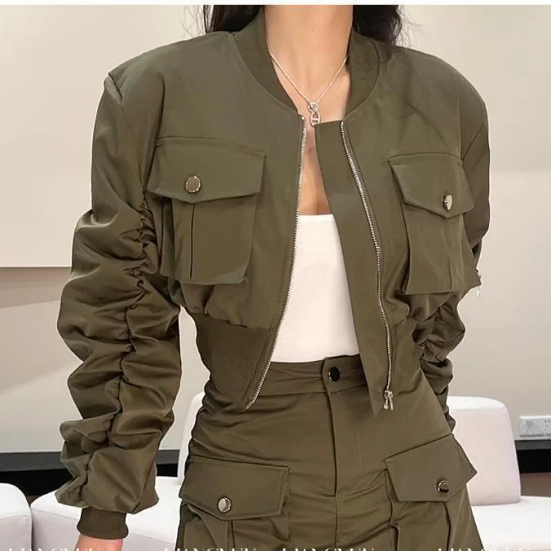 Deeptown Vintage Cropped Jacket Women Y2k Streetwear Black Oversized Long Sleeve Short Jackets Korean Fashion Zip Up Harajuku - Image 4