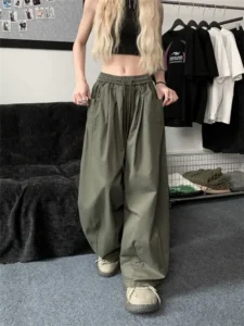 HOUZHOU Baggy Cargo Pants Women Summer Y2k Streetwear Vintage Drawstring Loose Sweatpants Casual Wide Leg Pants Hip Hop Trousers - Image 6