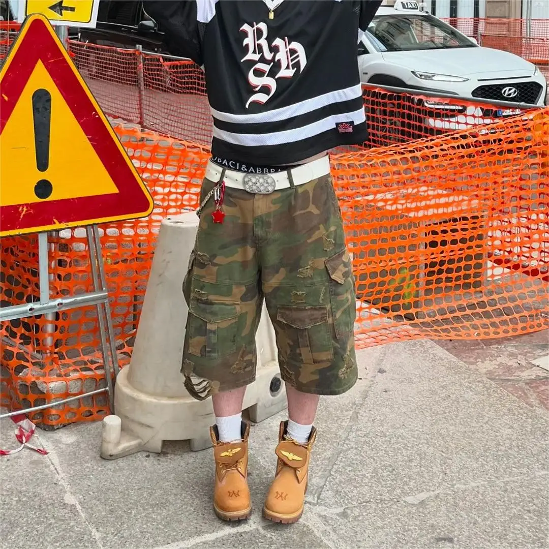 Men's Hip Hop Streetwear Fashion Baggy Classic Camouflage Pants Gothic Casual Cropped Pants Y2k Simple Style Cargo Pants