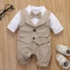Newborn Gentleman Jumpsuits One Piece Long Sleeve Baby Boys Party Formal Tuxedo Outfit Suit 3 6 9 12 Months - Image 2