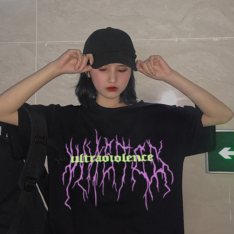 Summer Fashion Harajuku Short Sleeve Tees Retro Aesthetics Women clothes Letter Print T-Shirt Hip Hop Y2k Tops Gothic Streetwear