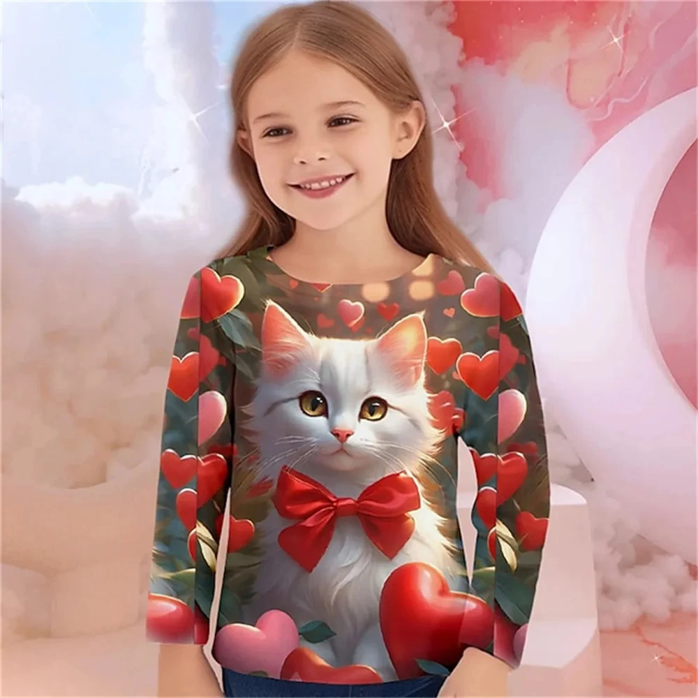 Kawail Animals Cats 3D Print Long Tshirts Kids Summer Fashion Casual Boys Girls Cute Round Neck Tshirt Tees Tops Girl Clothes