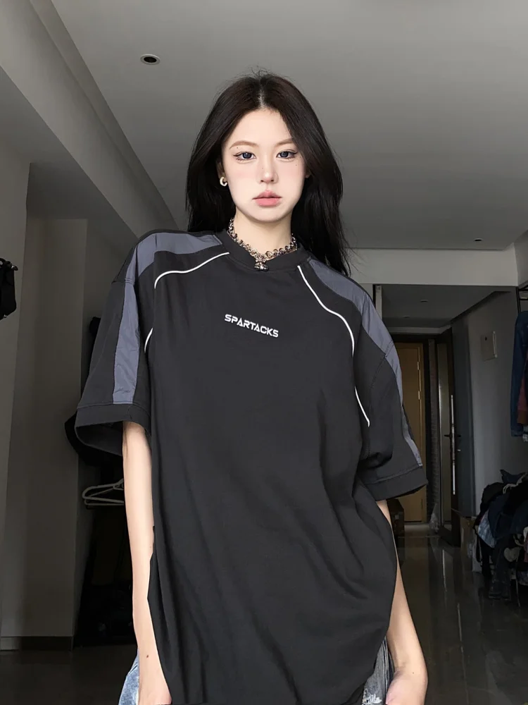HOUZHOU Vintage Black T-shirts Women Oversized Cyber Y2k Korean Streetwear Short Sleeve Tees Hip Hop Style Female Tops Techwear - Image 3