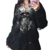 Gothic Sweatshirt Women 2000s Fairy Grunge Skull Print Long Sleeve Hooded Tops y2k Aesthetic Hoodie Oversize Clothes Streetwear - Image 3