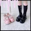 2022 Sweet Heart Buckle Wedges Mary Janes Women Pink T-Strap Chunky Platform Lolita Shoes Woman Punk Gothic Cosplay Plus Size 43 - Image 5