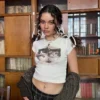 Women Tshirt Crop Top Cat Short Sleeve Summer Sexy Kawaii Harajuku Korean Fashion Y2k Streetwear Tees Vintage Aesthetic Clothing - Image 4