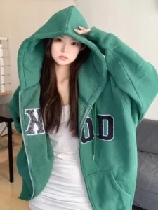 2023 Autumn Women Casual Letters Zipper Hooded Jackets Female Korean Simple Hip Hop Sweatsirts Lady Oversize Pockets Streetwears - Image 5