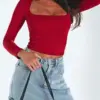 Fashion Women's Slim Fit Crop Tops Long Sleeve Square Neck Solid Color Women's T-Shirt Dressy Blouses Streetwear Y2k Summer Cami