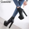 New Autumn Winter Platform High Heels Ankle Women Boots Black PU Leather Round Toe Zipper Female Shoes Gothic Luxury Sexy Black - Image 3