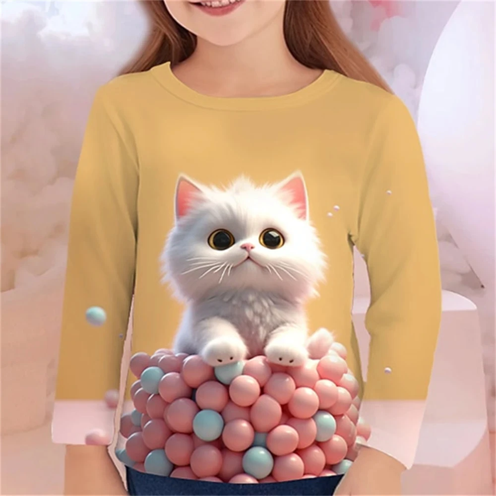 Kawail Animals Cat 3D Printed Long Tshirts Kids Summer Fashion Casual Boy Girl Unisex Round Neck Tshirt Tees Girls Clothes