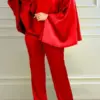 Casual Solid Silk Loose Fit 2 Piece Set Women Fashion Cloak Tops Wide Leg Pants Suit Women Party Evening Wedding 2 Piece Outfit