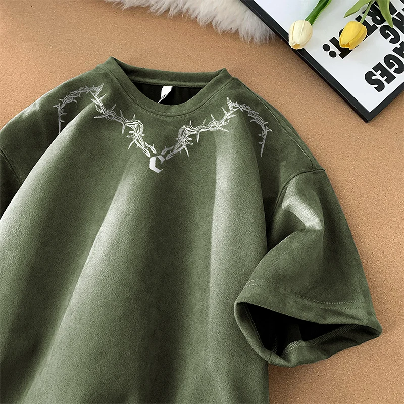 Suede Vintage Printed T-shirts 2024 Summer Men Tshirt Hip Hop Brand Tee Casual Man Oversize Harajuku Male Tops - Image 2