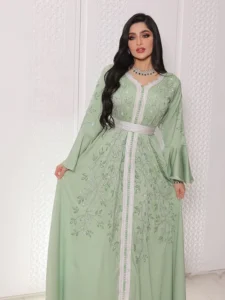 India Turkey Muslim Abaya Ramadan Eid Women Elegant Diamond Wedding Evening Party Dress Belted Jalabiya Gown Morocco Caftan Robe - Image 4