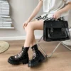 Dark Gothic Hollow Sandals Women Thick Sole Metal Buckle Punk Style Spice Single Shoes Chunky Heel Platform Cross Tied Sandalias - Image 2