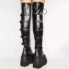 Women's Thigh High Boots Black Punk Gothic Woman Sexy Long Boots Large Size Women Platform Shoes Leather Knight Boots Wedges - Image 4