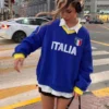 Korean Fashion Blue Oversized Sweatshirt Y2k Harajuku Casual Hip-hop Joker Contrast Loose Knit Pullover In Autumn And Winter New - Image 5