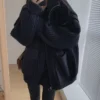 2023 New Korean Harajuku Lazy Wind Klein Blue Sweater Coat Y2K Autumn And Winter Street Fashion Casual Turtle Neck Cardigan Coat - Image 2