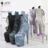 Purple Denim 8" 20cm Dancing Boots Stripper Heels Gothic Fetish Pole Dancer Stripper Clubwear Sexy High Heel Ankle Boots - Image 6