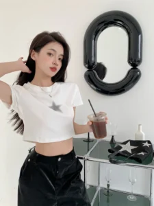 Cropped T-shirts Women Slim Simple Hipster Advanced Temperament Half Sleeve Streetwear Korean Style Hip Hop Tops Summer College - Image 3