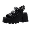 Punk Metal Buckle Platform Sandals Women 2024 Summer Rivet Decor Black Gothic Sandals Woman Plus Size 42 High Heeled Roman Shoes - Image 5