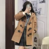 KOSAHIKI JK Girl Students Korean Fashion Jackets Women Horn Buckle Wool Blends Coats 2024 Autumn New Hoody Mid Long Jacket Y2k - Image 3